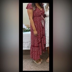 Red Polka Dot high-low flowy country/boho style dress.